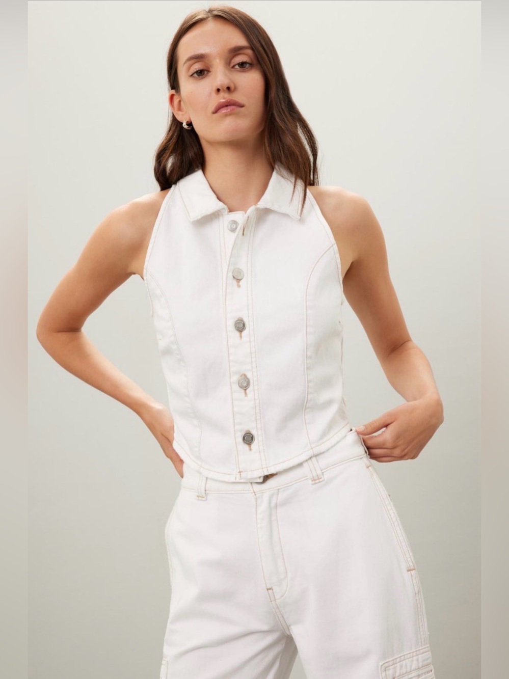 Hudson White Denim Button Front Vest Size Large